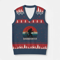 Retro Bigfoot Fishing V-Neck Knit Sweater Vest Funny Retro Sasquatch Bassquatch Fisherman - Wonder Print Shop