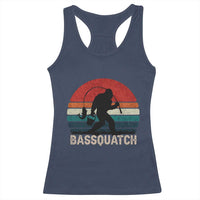 Retro Bigfoot Fishing Racerback Tank Top Funny Retro Sasquatch Bassquatch Fisherman - Wonder Print Shop