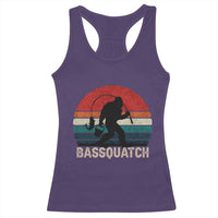 Retro Bigfoot Fishing Racerback Tank Top Funny Retro Sasquatch Bassquatch Fisherman - Wonder Print Shop