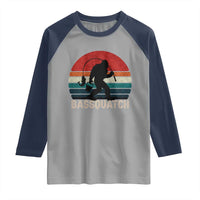 Retro Bigfoot Fishing Raglan Shirt Funny Retro Sasquatch Bassquatch Fisherman - Wonder Print Shop