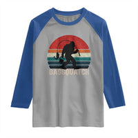 Retro Bigfoot Fishing Raglan Shirt Funny Retro Sasquatch Bassquatch Fisherman - Wonder Print Shop