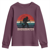 Retro Bigfoot Fishing Youth Sweatshirt Funny Retro Sasquatch Bassquatch Fisherman - Wonder Print Shop