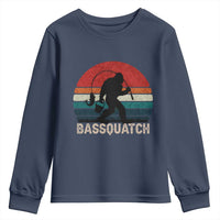 Retro Bigfoot Fishing Youth Sweatshirt Funny Retro Sasquatch Bassquatch Fisherman - Wonder Print Shop