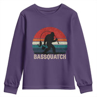 Retro Bigfoot Fishing Youth Sweatshirt Funny Retro Sasquatch Bassquatch Fisherman - Wonder Print Shop