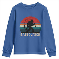 Retro Bigfoot Fishing Youth Sweatshirt Funny Retro Sasquatch Bassquatch Fisherman - Wonder Print Shop