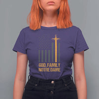 God First Family Second Then Notre Dame T Shirt For Women US Flag