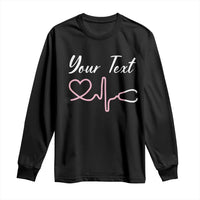 Personalized Nurse Long Sleeve Shirt Custom Name Nurse Gift Heartbeat Valentines Day Heart