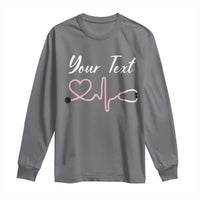 Personalized Nurse Long Sleeve Shirt Custom Name Nurse Gift Heartbeat Valentines Day Heart