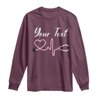 Personalized Nurse Long Sleeve Shirt Custom Name Nurse Gift Heartbeat Valentines Day Heart