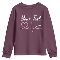 Personalized Nurse Youth Sweatshirt Custom Name Nurse Gift Heartbeat Valentines Day Heart