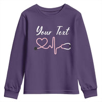 Personalized Nurse Youth Sweatshirt Custom Name Nurse Gift Heartbeat Valentines Day Heart