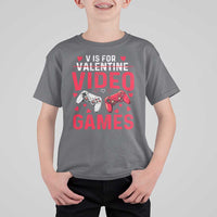 Funny Valentines Gamer T Shirt For Kid V is for Video Games - Wonder Print Shop