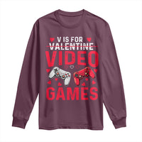 Funny Valentines Gamer Long Sleeve Shirt V is for Video Games - Wonder Print Shop