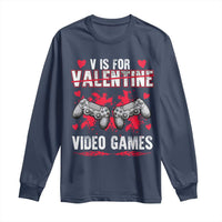 Funny Valentines Day Gamer Long Sleeve Shirt V Is For Video Games Toddler Boy Men Gift