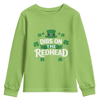 Funny Irish St Patricks Day Dibs On The Redhead Youth Sweatshirt Lucky Shamrock Clovers