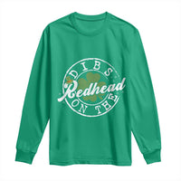 Funny Irish St Patricks Day Dibs On The Redhead Long Sleeve Shirt Retro Lucky Shamrock