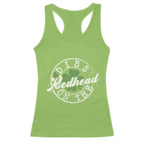 Funny Irish St Patricks Day Dibs On The Redhead Racerback Tank Top Retro Lucky Shamrock