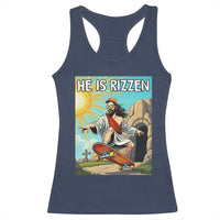 He is Rizzen Racerback Tank Top Funny Jesus Skateboarding Christian Meme - Wonder Print Shop