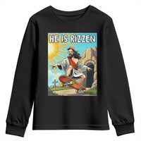 He is Rizzen Youth Sweatshirt Funny Jesus Skateboarding Christian Meme - Wonder Print Shop