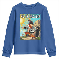 He is Rizzen Youth Sweatshirt Funny Jesus Skateboarding Christian Meme - Wonder Print Shop