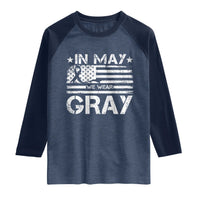 Brain Cancer Awareness Raglan Shirt In May We Wear Gray US Flag