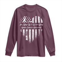 Brain Cancer Awareness Long Sleeve Shirt In May We Wear Gray American Flag Heart