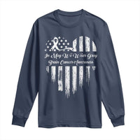 Brain Cancer Awareness Long Sleeve Shirt In May We Wear Gray American Flag Heart