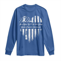 Brain Cancer Awareness Long Sleeve Shirt In May We Wear Gray American Flag Heart