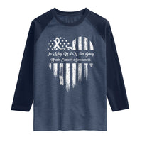Brain Cancer Awareness Raglan Shirt In May We Wear Gray American Flag Heart