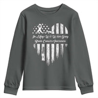 Brain Cancer Awareness Youth Sweatshirt In May We Wear Gray American Flag Heart