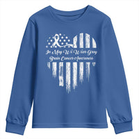 Brain Cancer Awareness Youth Sweatshirt In May We Wear Gray American Flag Heart