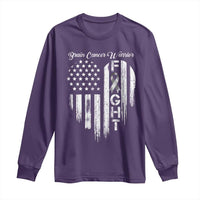 Brain Cancer Warrior Long Sleeve Shirt Fight Gray Ribbon American Flag Heart