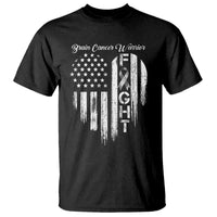 Brain Cancer Warrior T Shirt Fight Gray Ribbon American Flag Heart