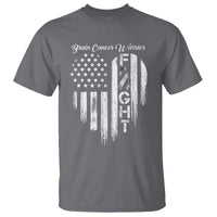 Brain Cancer Warrior T Shirt Fight Gray Ribbon American Flag Heart