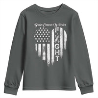 Brain Cancer Warrior Youth Sweatshirt Fight Gray Ribbon American Flag Heart