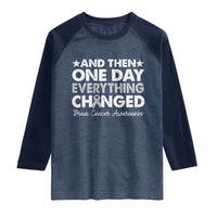 Brain Cancer Awareness Raglan Shirt Retro Fight Brain Tumor Cure Gray Ribbon