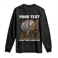Personalized Brain Tumor Warrior Long Sleeve Shirt Custom Name Gray Ribbon Brain Cancer Awareness
