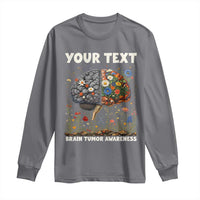 Personalized Brain Tumor Warrior Long Sleeve Shirt Custom Name Gray Ribbon Brain Cancer Awareness