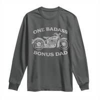 One Badass Bonus Dad Long Sleeve Shirt Funny Stepdad Motorcycle Graphic Mens Biker