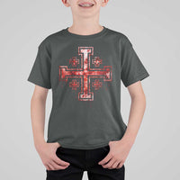 Crusader Jerusalem Cross Catholic T Shirt For Kid Gothic Christian Dark Faith Grunge Blood Splatter