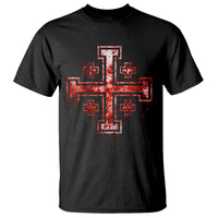 Crusader Jerusalem Cross Catholic T Shirt Gothic Christian Dark Faith Grunge Blood Splatter