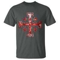 Crusader Jerusalem Cross Catholic T Shirt Gothic Christian Dark Faith Grunge Blood Splatter