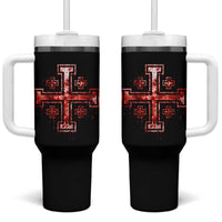 Crusader Jerusalem Cross Catholic Tumbler With Handle Gothic Christian Dark Faith Grunge Blood Splatter