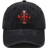 Crusader Jerusalem Cross Catholic Washed Cotton Baseball Cap Gothic Christian Dark Faith Grunge Blood Splatter