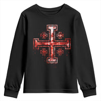 Crusader Jerusalem Cross Catholic Youth Sweatshirt Gothic Christian Dark Faith Grunge Blood Splatter