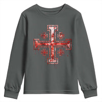 Crusader Jerusalem Cross Catholic Youth Sweatshirt Gothic Christian Dark Faith Grunge Blood Splatter