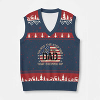 Bonus Dad V-Neck Knit Sweater Vest Not The Step Dad Im The Dad That Stepped Up USA Flag
