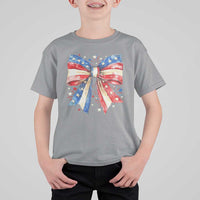 Coquette 4th Of July T Shirt For Kid USA Bow American Flag Red White and Blue - Wonder Print Shop