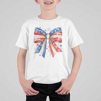 Coquette 4th Of July T Shirt For Kid USA Bow American Flag Red White and Blue - Wonder Print Shop