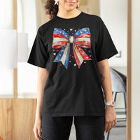 Coquette 4th Of July T Shirt For Women USA Bow American Flag Red White and Blue - Wonder Print Shop